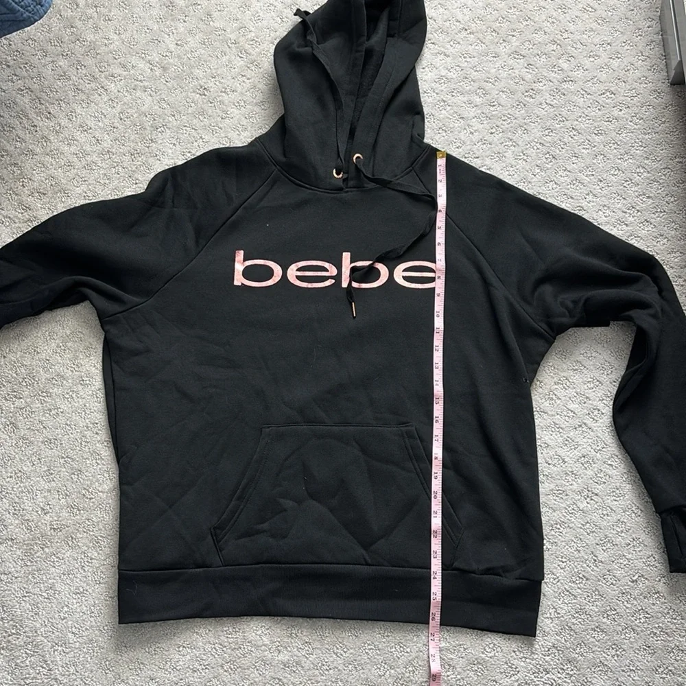 NWT Bebe Women’s Black & Rose Gold Foil Logo Hoodie – Size 2X - Picture 8 of 13